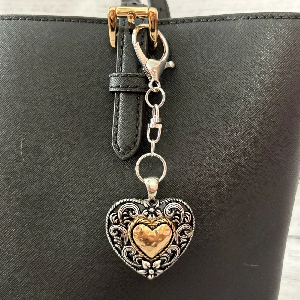Two Tone Heart Purse Charm | Silver Gold Heart Pendant | Bag Jewelry‎